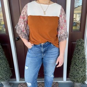 Color block boho top, with short bell sleeves